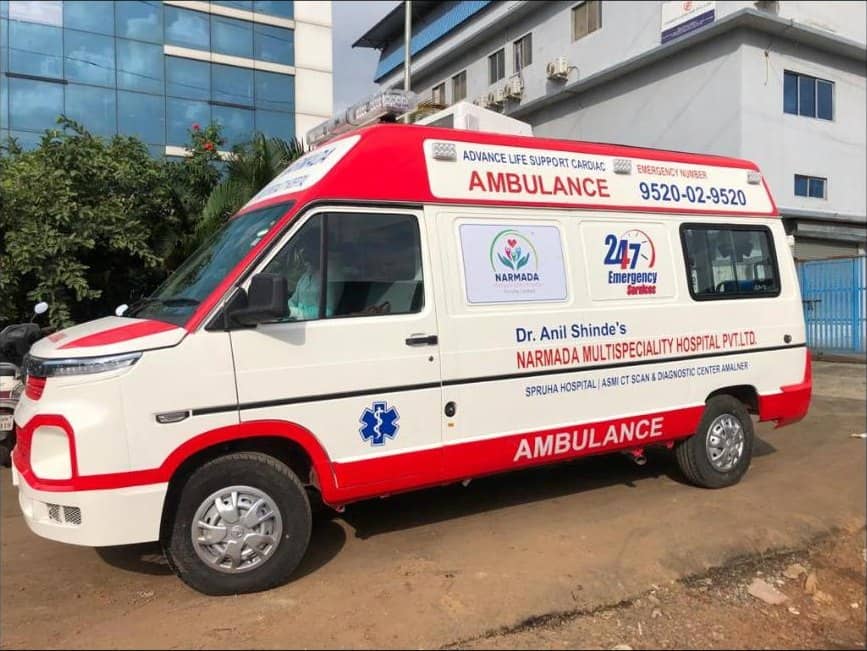 Narmada Multispeciality Hospital advanced life support cardiac ambulance